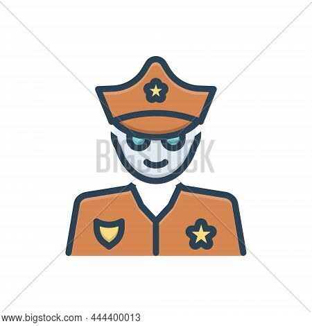 Color Illustration Icon For To Cop Policeman Peeler Patrolman Hat Lawman Uniform Authority Defence O