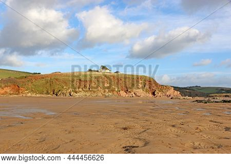 Bigbury Beach In Devon, England, At Low Tide