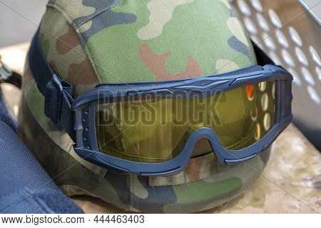 Military, Army Protective Clothes. A Helmet, Armor - A Bulletproof Vest, Body Armor,  Tactical Glass