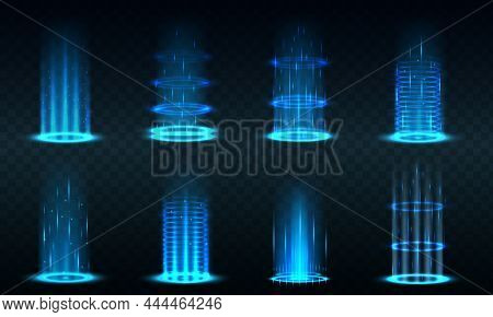 Futuristic Hologram Portal, Magic Teleport Or Level Up Effect. Realistic Teleportation Portal. Light