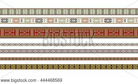 Decorative Lines With Ethnic Ornaments. Lithuanian Traditional Colorful Patterns.