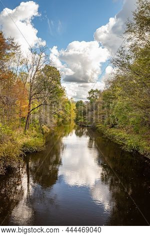 Mill Creek Viewed From The Giddings Road Covered Bridge During The Autumn Leaf Color Change In Ashta