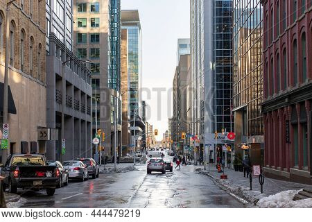 Ottawa, Canada - December 16, 2021: Cityscape With Skyscrapers And Traffic In Downtown, R. Oconnor S