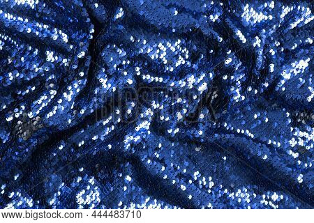 Blue Sequins Festive Background - Abstract Backdrop For Holiday And Party Banner. Glamour Shiny Back