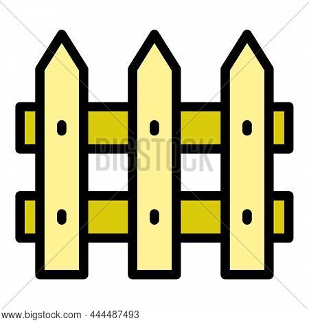 Fence Wooden Icon. Outline Fence Wooden Vector Icon Color Flat Isolated