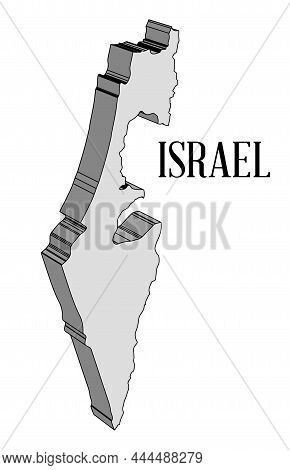 An Outline Map Of Israel In 3d And Black Outline Over A White Background