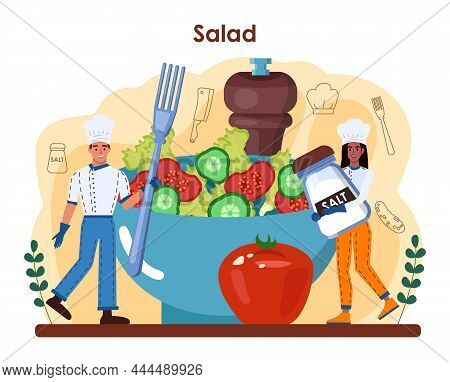 Fresh Salad In A Bowl. Peopple Cooking Organic And Healthy
