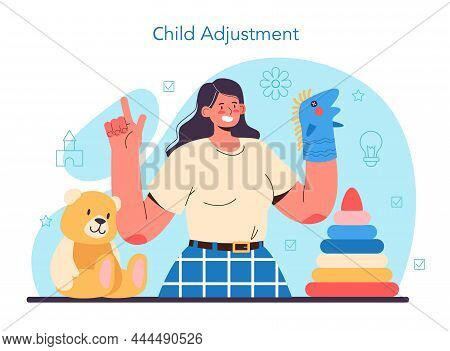 Defectologist Concept. Psychologist Or Educator Working With Special
