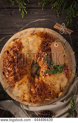 Bolo Rainha Or Queen's Cake Is A Traditional Portuguese Xmas Cake With Fruits Raisins Nut And Icing 