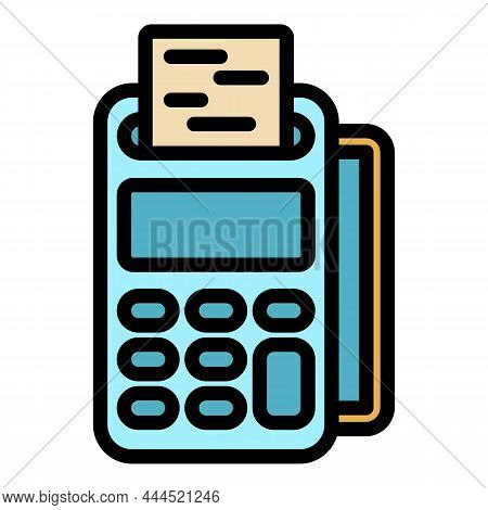 Cash Register Receipt Icon. Outline Cash Register Receipt Vector Icon Color Flat Isolated