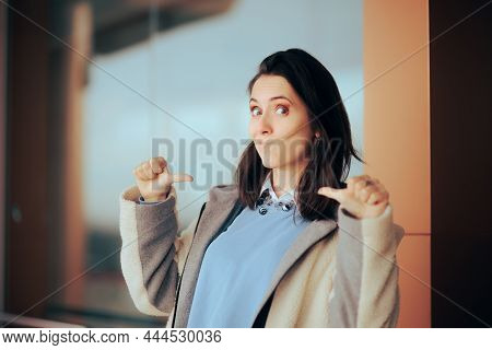 Proud Vain Selfish Woman Pointing To Herself