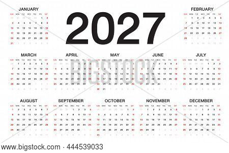 Calendar 2027 Template Vector. Set Of 12 Months Calendar 2027 Year For Desk Calendar 2027 Design, Wa