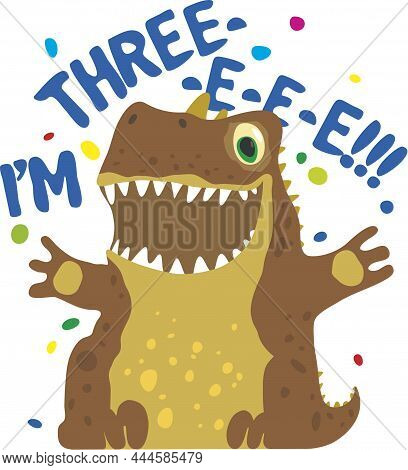 Happy Birthday T-shirt Decoration With Cute Rawring Dinosaur