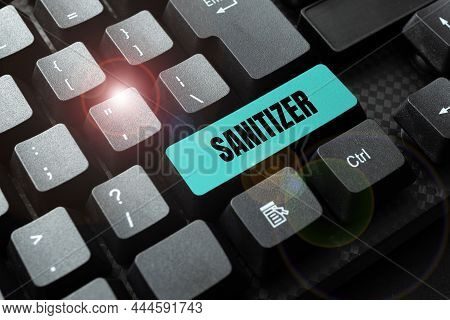Conceptual Caption Sanitizer. Business Idea Liquid Or Gel Generally Used To Decrease Infectious Agen