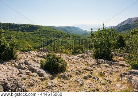 The Landscape At The Treskavac Pass Panoramic Viewpoint In The Baska Valley On Krk Island, In The Pr