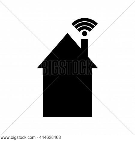 Home With Wifi. House Network Icon. Communication Technology. Silhouette Element. Vector Illustratio
