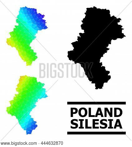 Vector Low-poly Rainbow Colored Map Of Silesia Province With Diagonal Gradient. Triangulated Map Of 