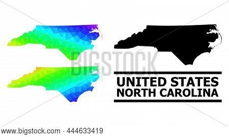 Vector Lowpoly Rainbow Colored Map Of North Carolina State With Diagonal Gradient. Triangulated Map 