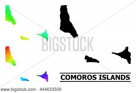 Vector Low-poly Rainbow Colored Map Of Comoros Islands With Diagonal Gradient. Triangulated Map Of C