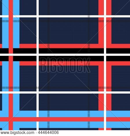 Plaid Checkered Seamless Pattern. Dark Blue Flannel Fabric In Cage. Vector Illustration.