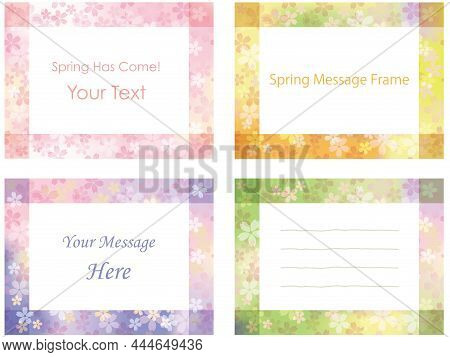 Set Of Vector Frames With Cherry Blossoms In Fullbloom Isolated On A White Background.