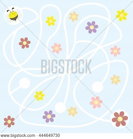 Maze Puzzle. Help Cute Bee Find Flower. Activity For Kids Educational Children Game For Kids Sheet S