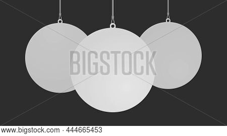 Set Of Circle Danglers Hanging From Ceiling Realistic Mockup