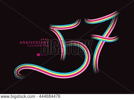 57 Years Anniversary Celebration Logotype Colorful Line Vector, 57th Birthday Logo, 57 Number, Banne