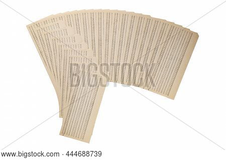 Punch Cards. Close-up Of A Pile Of Unused Vintage Computer Punch Cards Isolated On A White Backgroun