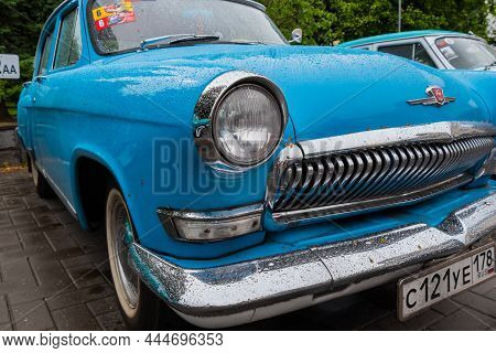 Nizhny Novgorod, Russia - June 15, 2020: Classic Soviet Car Exhibition. Customized Blue Gaz M21 Volg