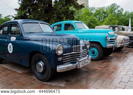 Nizhny Novgorod, Russia - June 15, 2020: Classic Soviet Car Exhibition. Customized Blue Gaz M72 And 