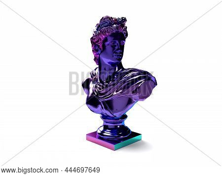 3d Render,shiny Metal Bust On A White Background, Antique World Artifacts