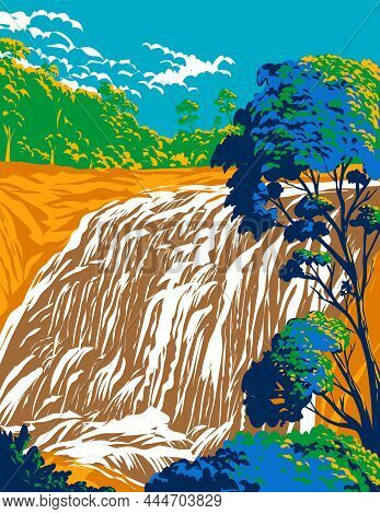 Wpa Poster Art Of Basket Swamp National Park With Basket Swamp Falls In Tenterfield New South Wales,