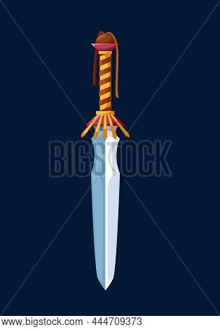 Magical Cartoon Glaive Sword Blade. Medieval Sword Or Knife, Vector Fairytale Dagger Game Weapon Obj