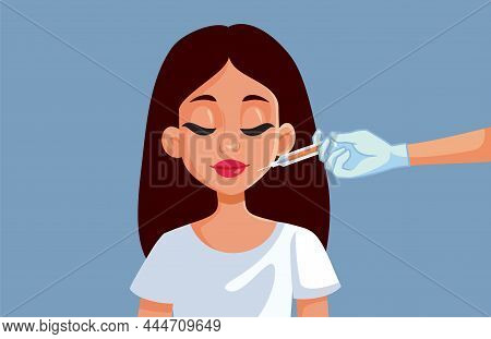 Young Woman Getting Lip Fillers Vector Illustration