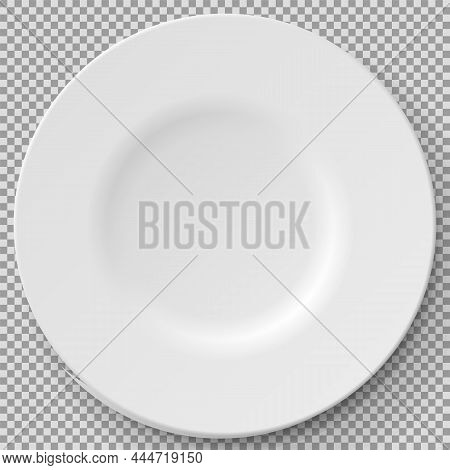 Empty White Porcelain Plate. Round White Plate Isolated On Transparent Background. Cookware, China, 