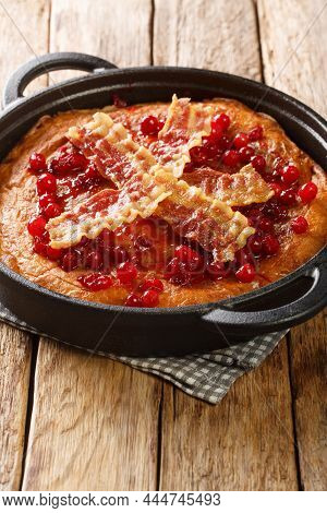 Aggakaka Egg Cake Is A Traditional Scanian Dish Served With Fried Slices Of Pork Belly And Lingon Be