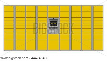 Automated Parcel Locker With Self-service Terminal Display And Mailbox Cells - Modern Method Of Deli