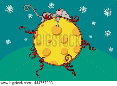 Scalable Vectorial Representing A Illustration Of Cute Mouse Sleeping On Big Round Slice Of Cheese, 