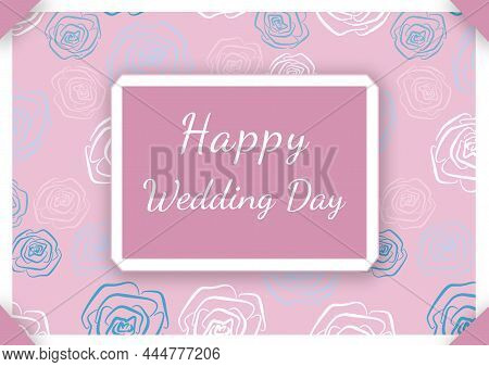 Happy Wedding Day Hand - Lettering Sign In Frame. Calligraphy Words For Greeting Cards, Weddind Invi