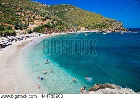Kalamos, Evia, Greece-Avg 6, 2019: The Kalamos beach in Evia island, Greece.
