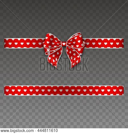 Valenitine's Day Bow With Ribbon. Redbow And Ribbon With White Hearts