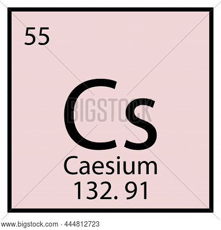 Caesium Chemical Sign. Mendeleev Table Element. Square Frame. Purple Background. Vector Illustration