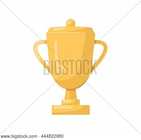 Gold Winner Cup. Golden Goblet, Prize For First Place. Gilded Trophy For Champion. Award With Pedest