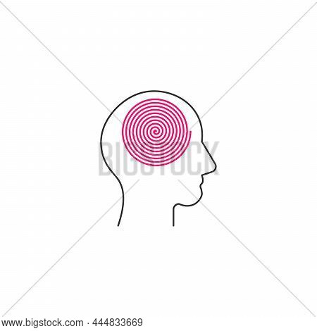 Silhouette Human Profile With Spiral Line In Head, Metaphor Of Ordered Thoughts, Calm Mind And Menta
