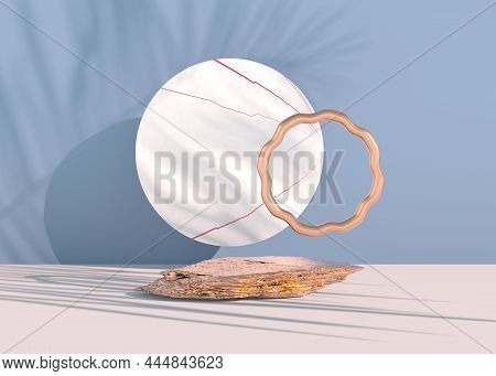 Stone Podium On Pastel Background, For Product Display, Blank For Mockup Design. 3d.