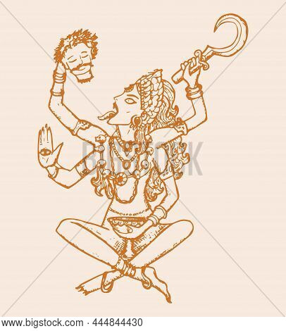 Sketch Of Hindu Goddess Durga Or Kali Mata Outline Editable Illustration