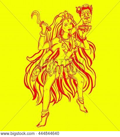 Sketch Of Hindu Goddess Durga Or Kali Mata Outline Editable Illustration