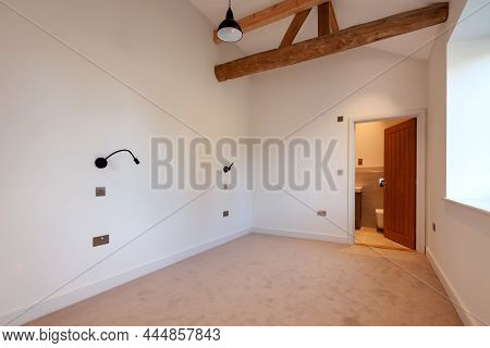 Chishill, Hertfordshire - November 13 2019: Modern Bright Bedroom Converted From Barn Into A Luxury 