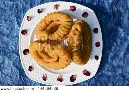 Popular Indian Pakistani Sweet Dish Imarti. Also Known As Amriti Or Omriti Similar To Jalebi With Ci